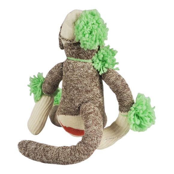 Sock Monkey Plush Green Pom Poms Colorful Easter Spring Stuffed Toy 18" Fun - Picture 4 of 10